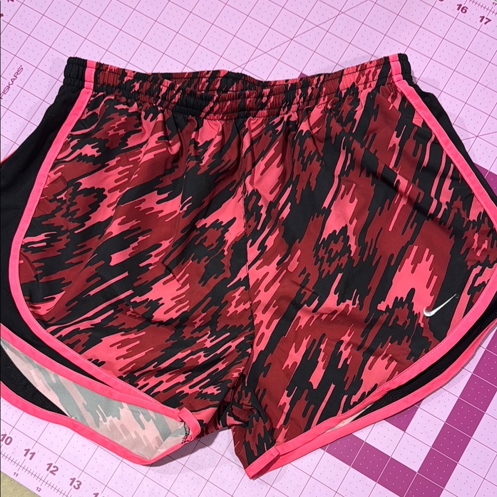 Nike Women's Vibrant Red and Black Athletic Shorts